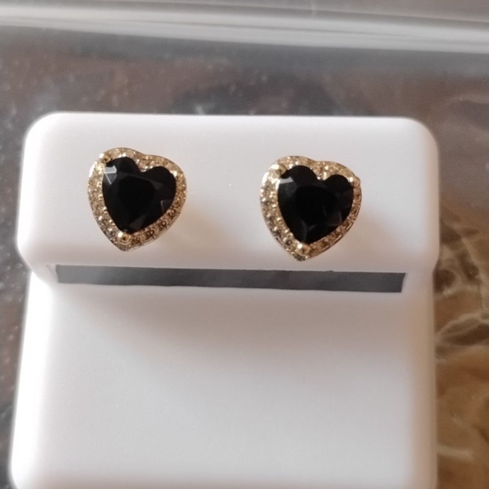 Sterling Silver Black Onyx Heart Earrings - Picture 5 of 6
